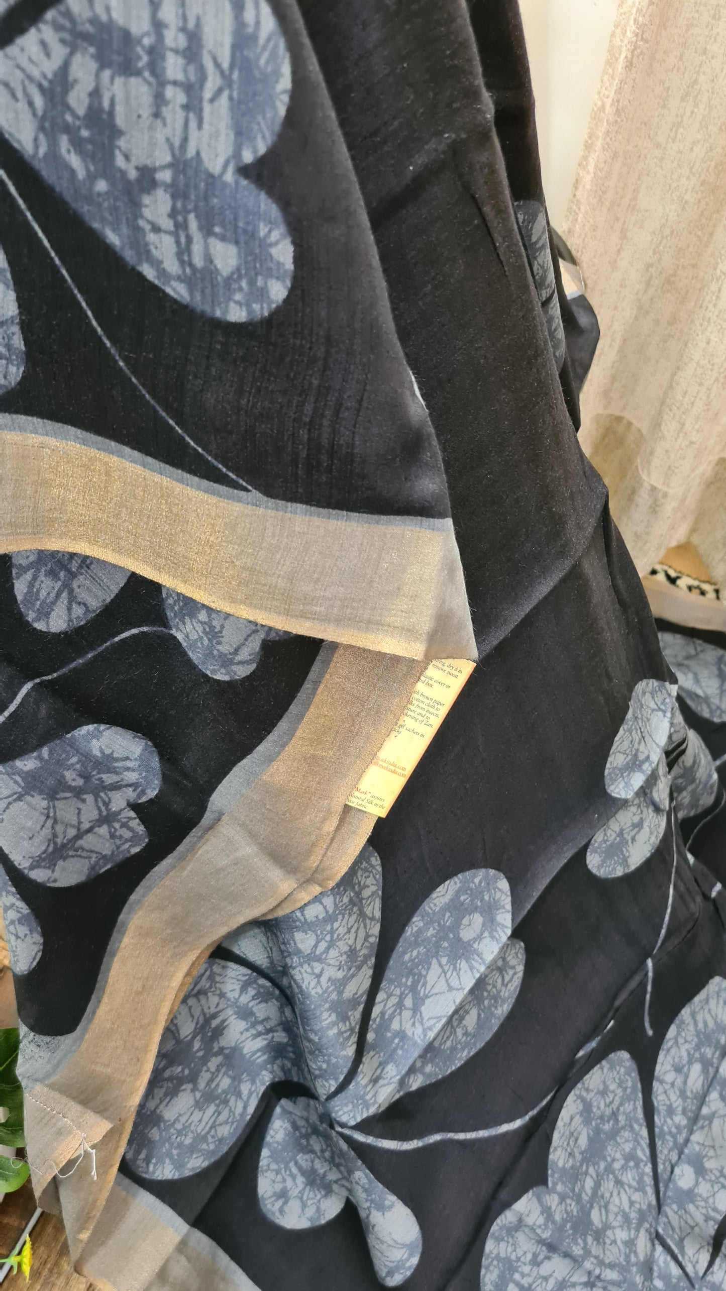 Black and Grey Tussar Silk Saree