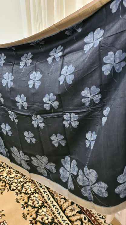 Black and Grey Tussar Silk Saree