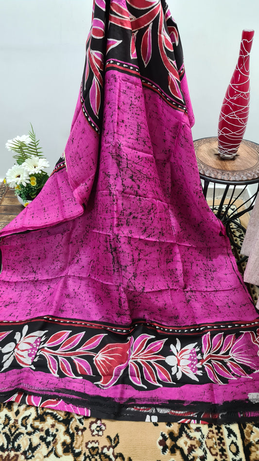 Pink and Black Tussar Silk Saree