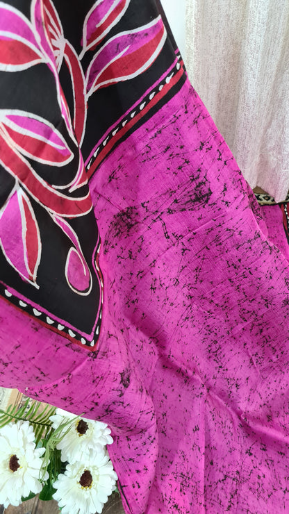 Pink and Black Tussar Silk Saree