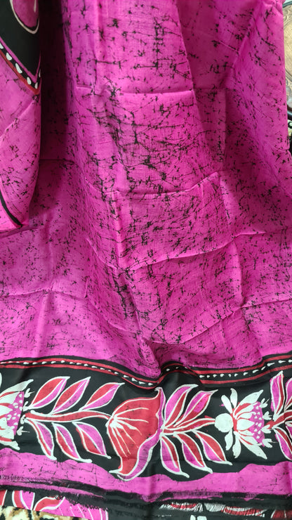 Pink and Black Tussar Silk Saree