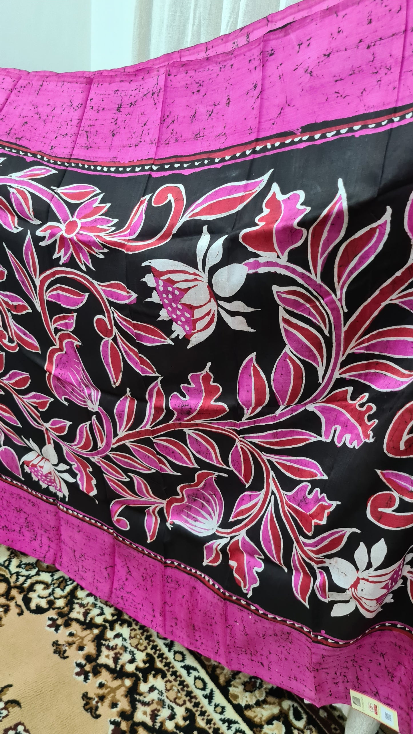 Pink and Black Tussar Silk Saree