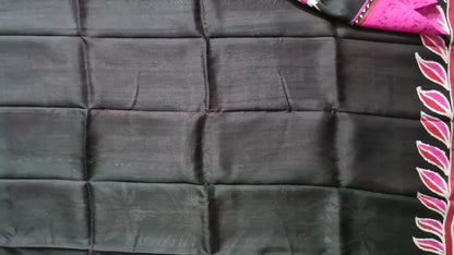 Pink and Black Tussar Silk Saree