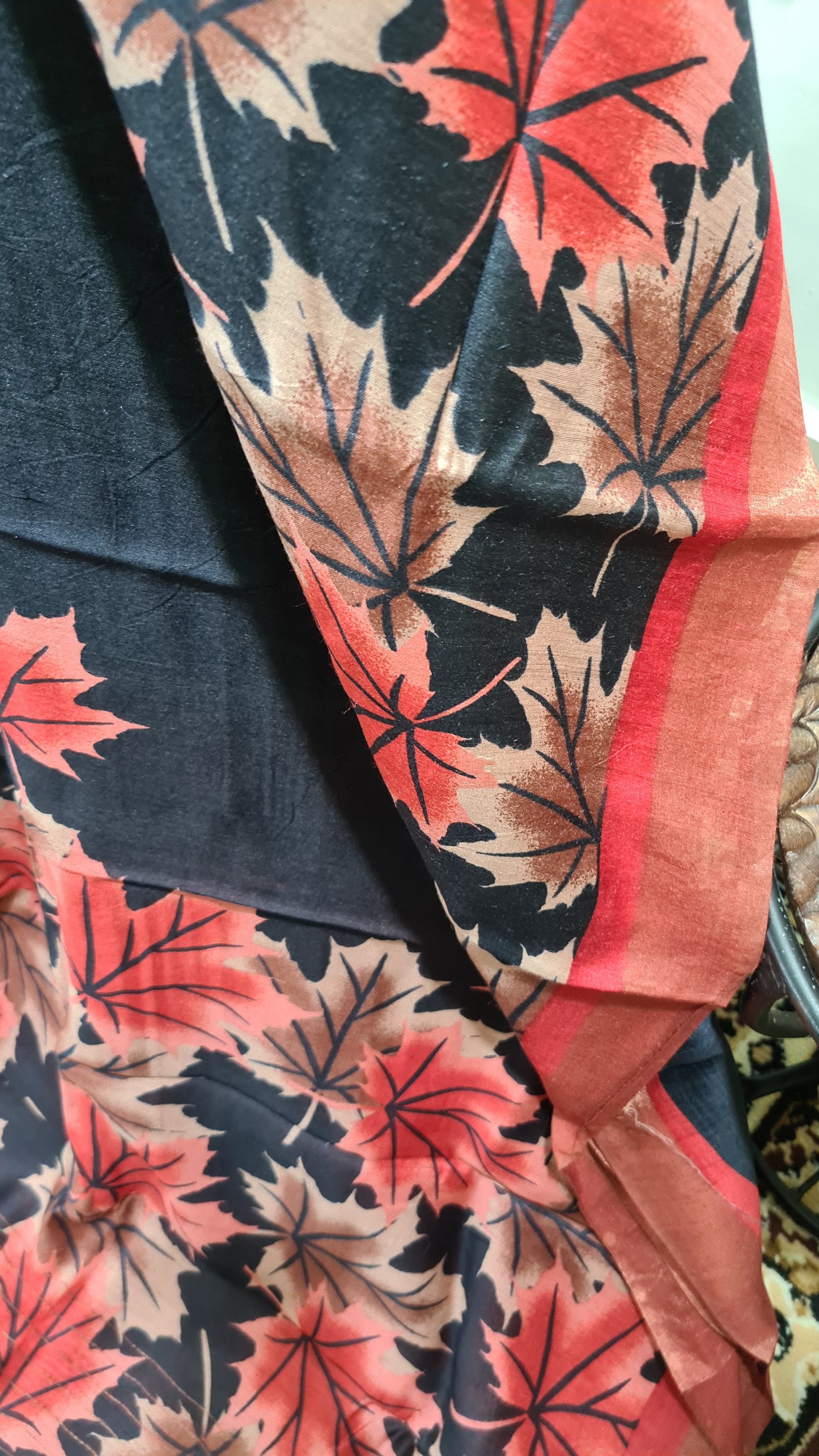 Black and Red Maple Leaf Tussar Silk Saree