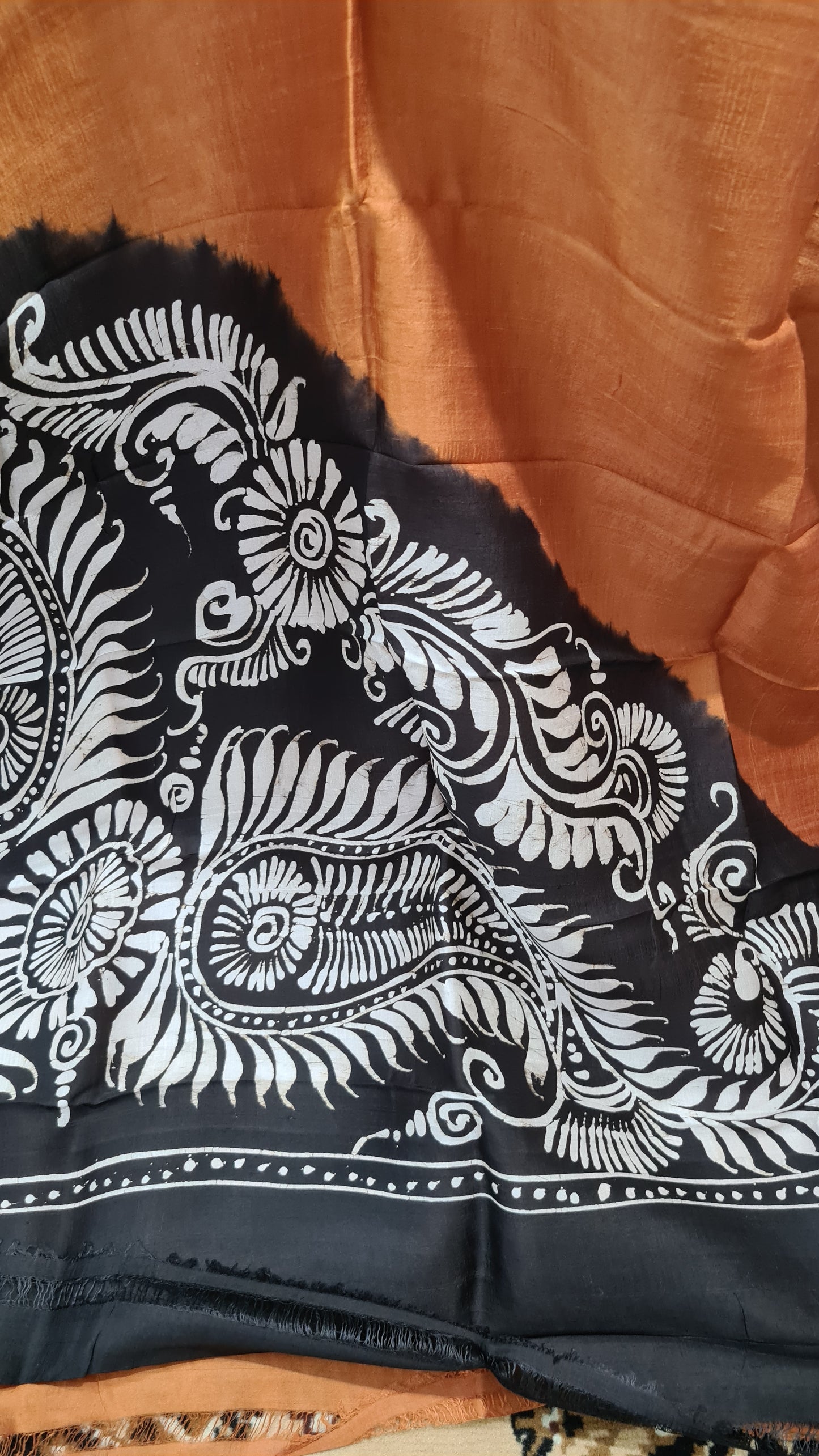 Mustard and Black Tussar Silk Saree