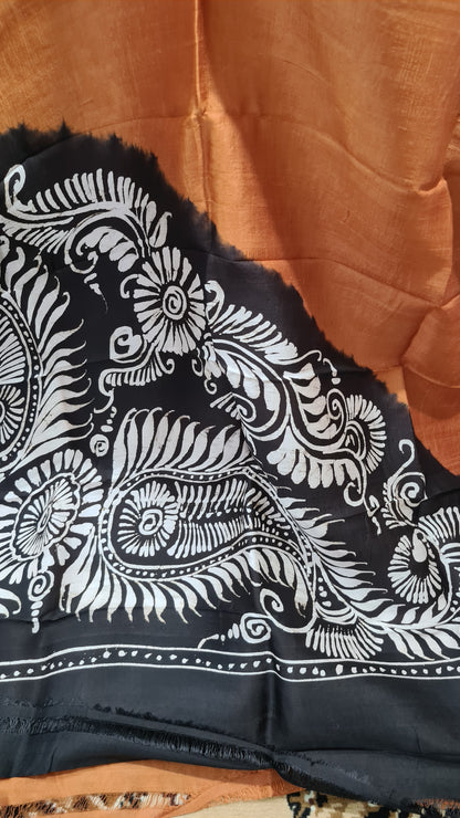 Mustard and Black Tussar Silk Saree