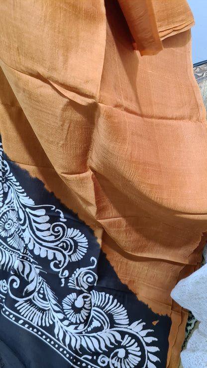 Mustard and Black Tussar Silk Saree