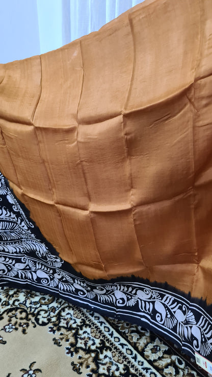 Mustard and Black Tussar Silk Saree