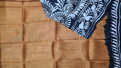 Mustard and Black Tussar Silk Saree