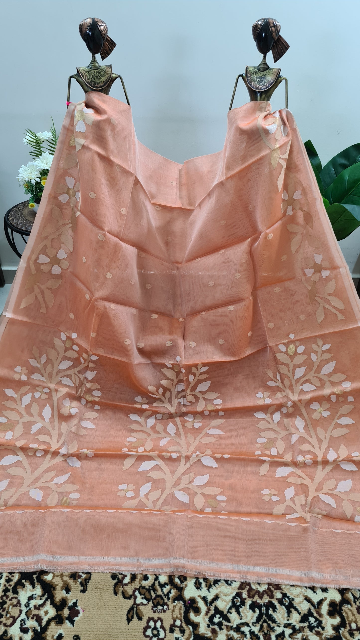 Peach Muslin Silk with Dark Brown Brocade Blouse