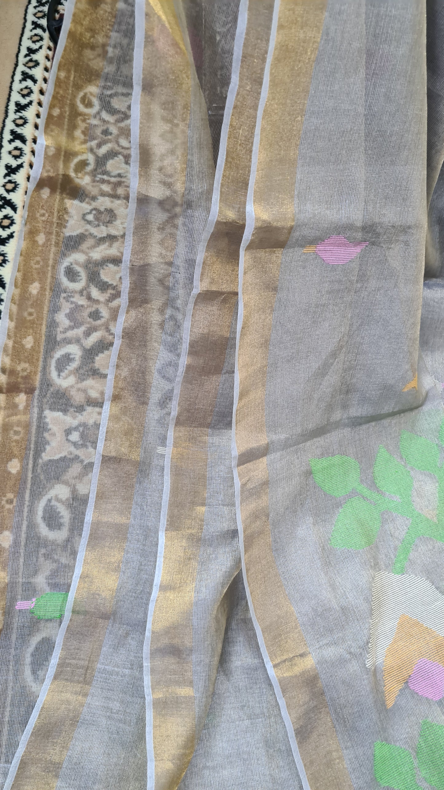 Grey Tussar Tissue Silk Saree