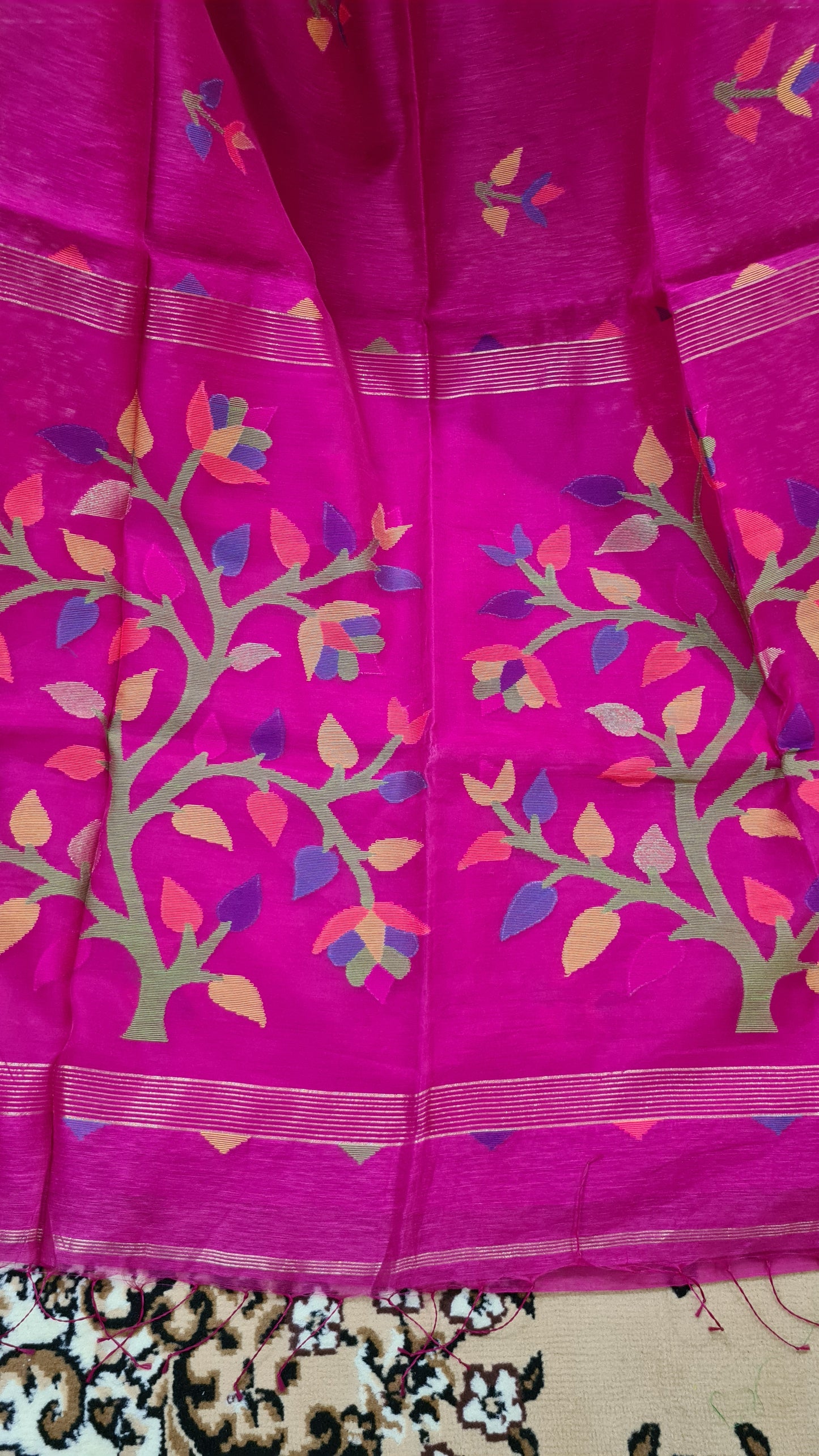 Fuchsia Pink Mill Matka Saree with Muslin Pallu