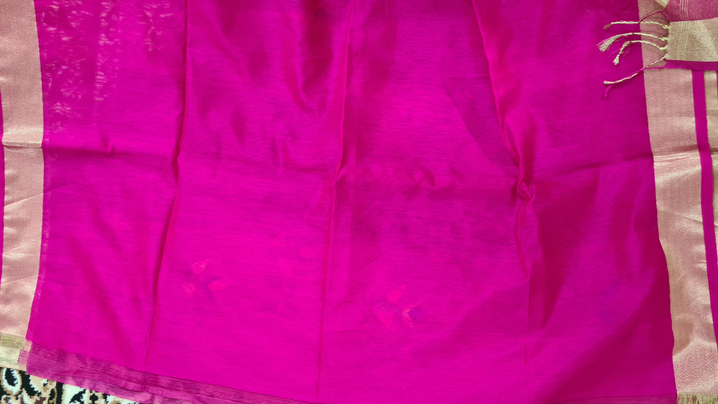 Fuchsia Pink Mill Matka Saree with Muslin Pallu