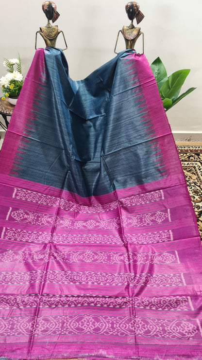 Prussian Blue with Pink Matka Silk