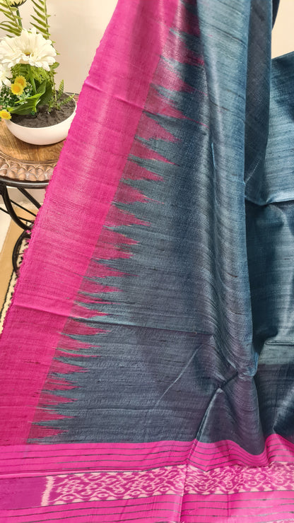 Prussian Blue with Pink Matka Silk