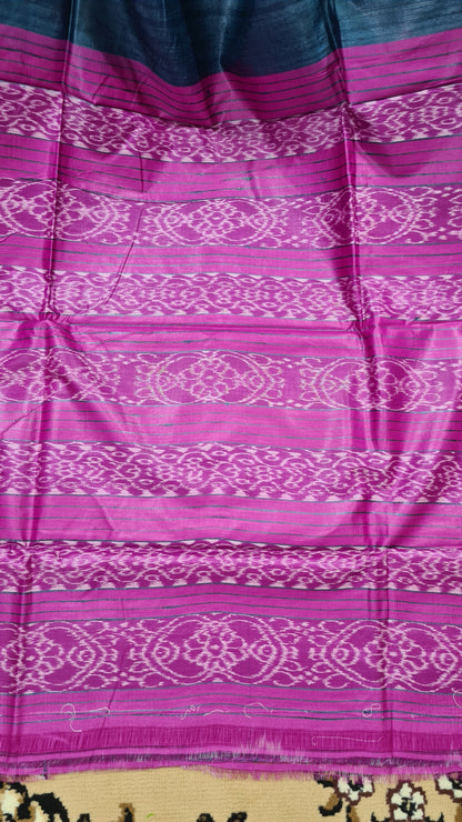 Prussian Blue with Pink Matka Silk