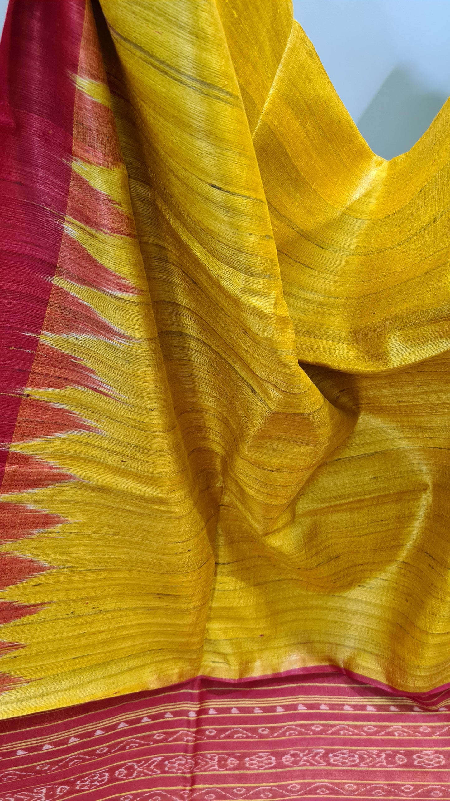 Ochre Yellow with Vermilion Red Matka Silk