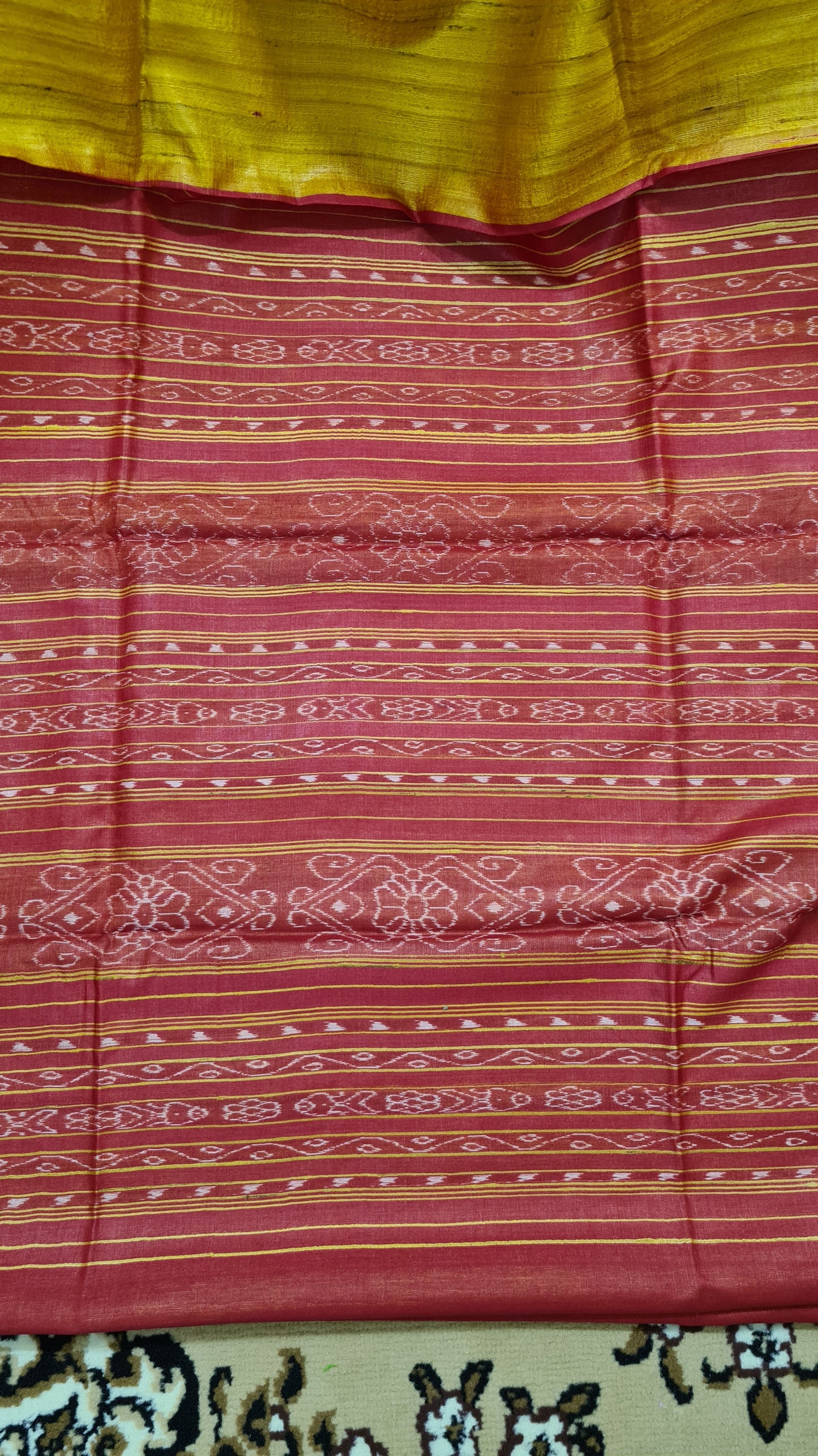 Ochre Yellow with Vermilion Red Matka Silk