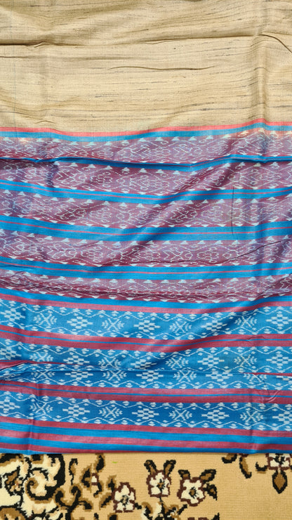 Beige with Red and Blue Matka Silk