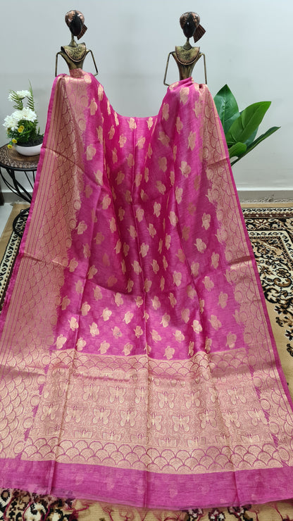 Taffy Pink Linen Banarasi