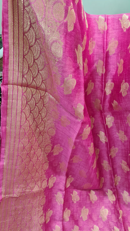 Taffy Pink Linen Banarasi