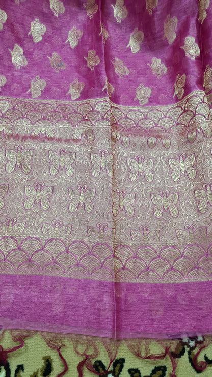 Taffy Pink Linen Banarasi