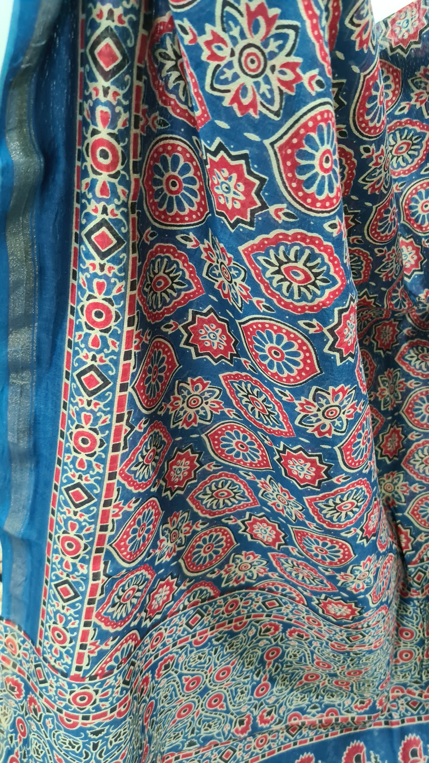 Prussian Blue Chanderi Ajrakh Silk Cotton