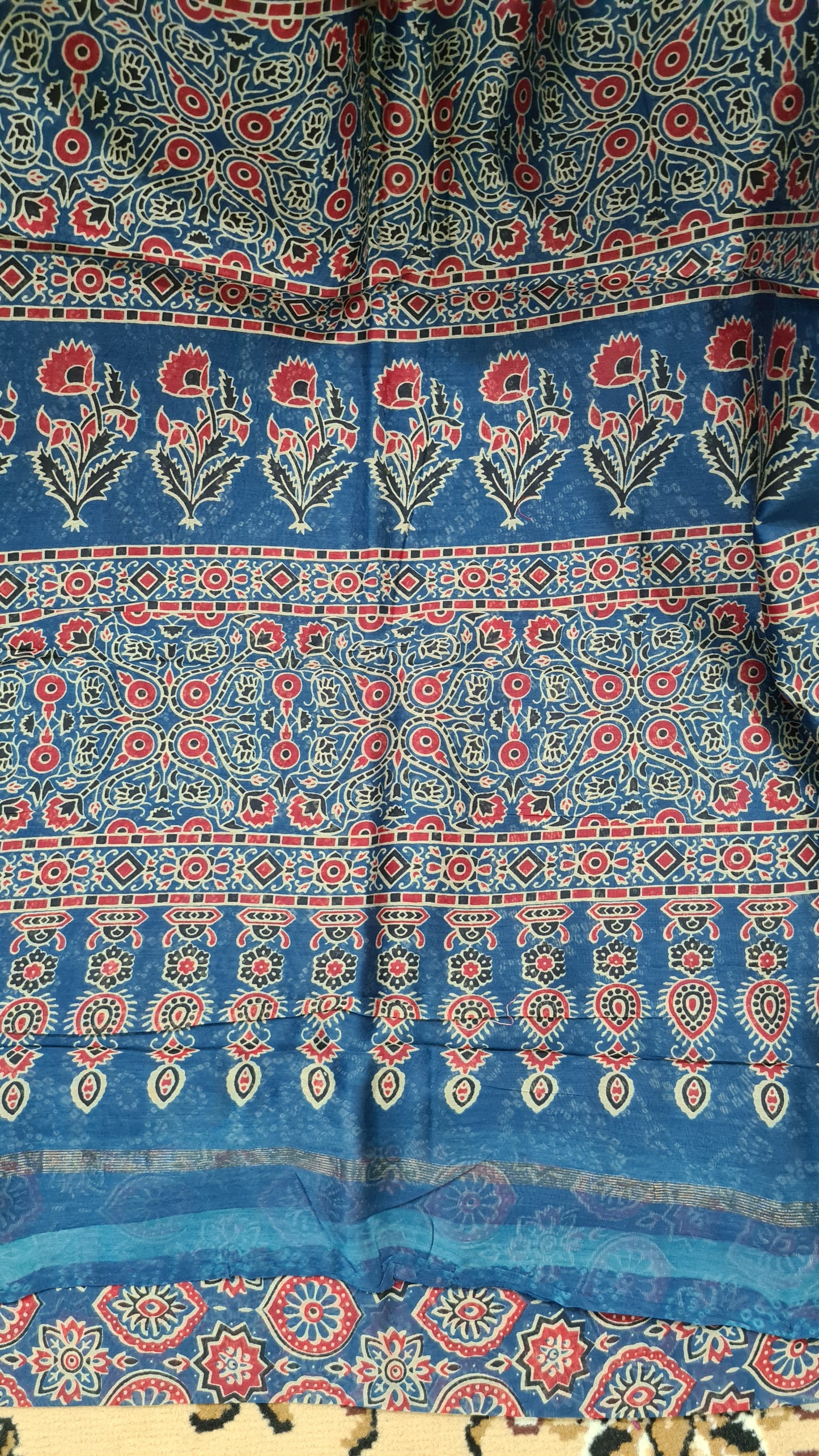 Prussian Blue Chanderi Ajrakh Silk Cotton