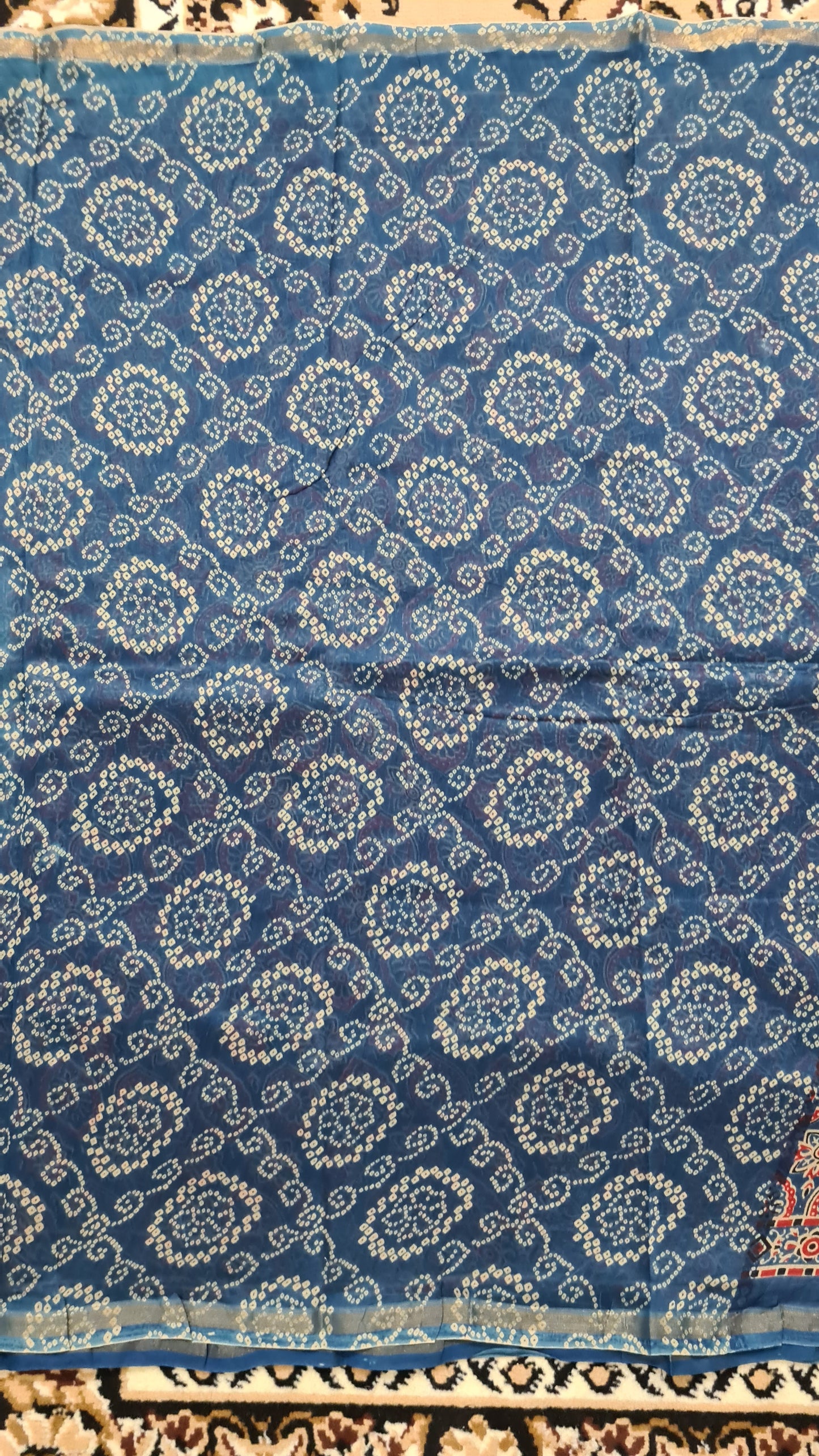 Prussian Blue Chanderi Ajrakh Silk Cotton