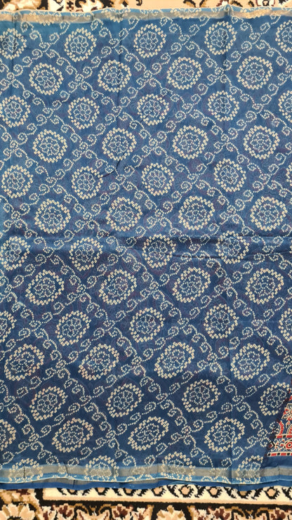 Prussian Blue Chanderi Ajrakh Silk Cotton