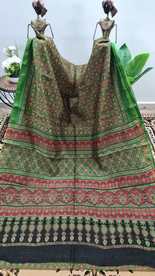 Green Ajrakh Chanderi Silk Cotton