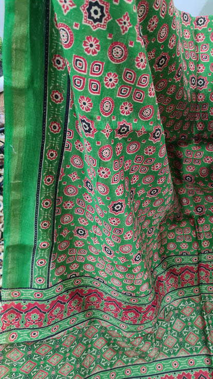 Green Ajrakh Chanderi Silk Cotton