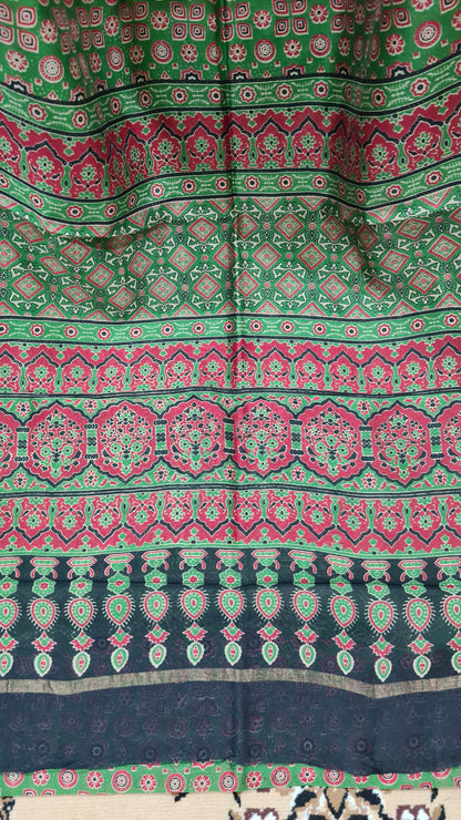 Green Ajrakh Chanderi Silk Cotton