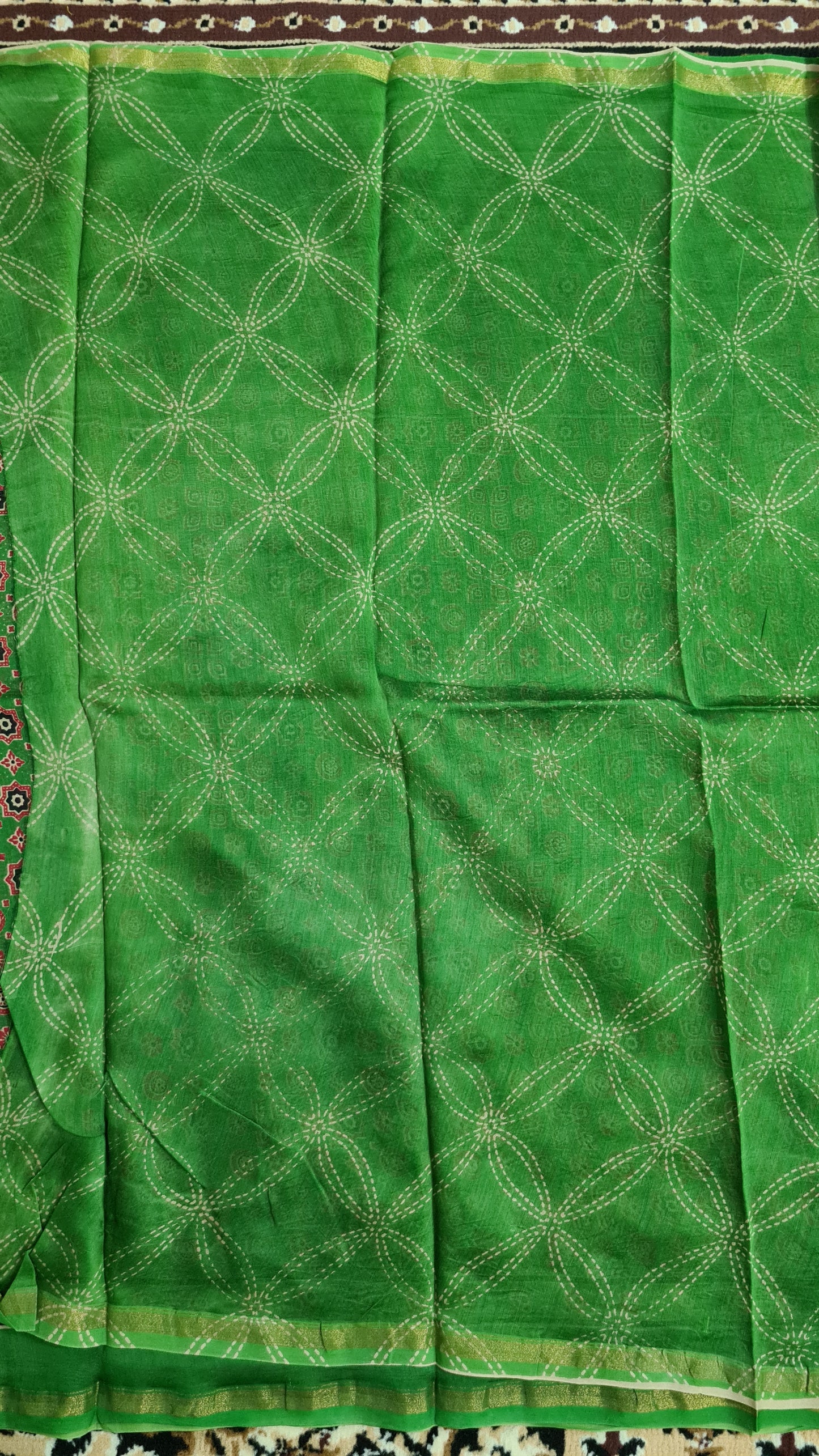 Green Ajrakh Chanderi Silk Cotton