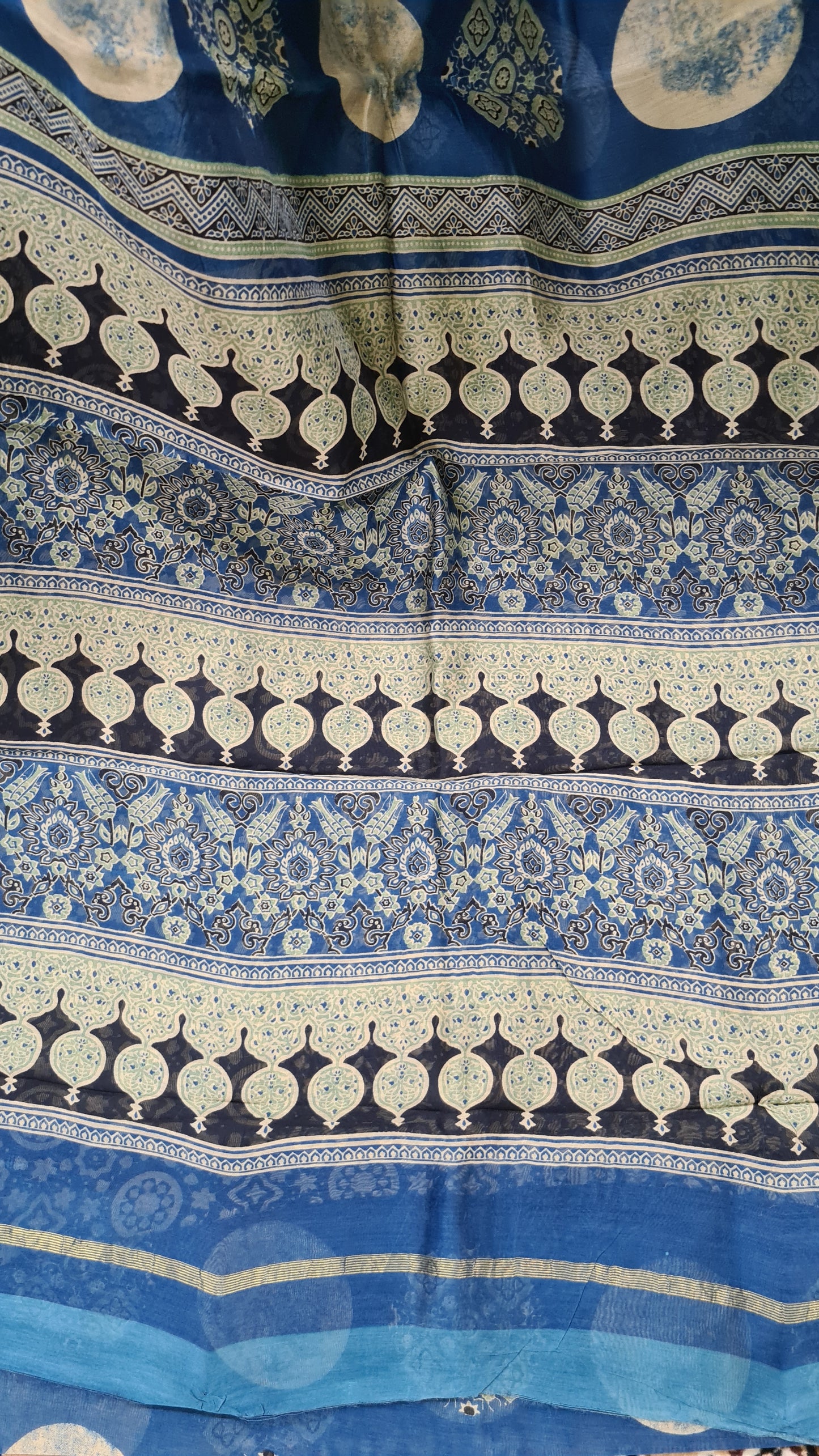 Prussian Blue Ajrakh Chanderi Silk Cotton