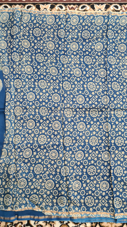 Prussian Blue Ajrakh Chanderi Silk Cotton