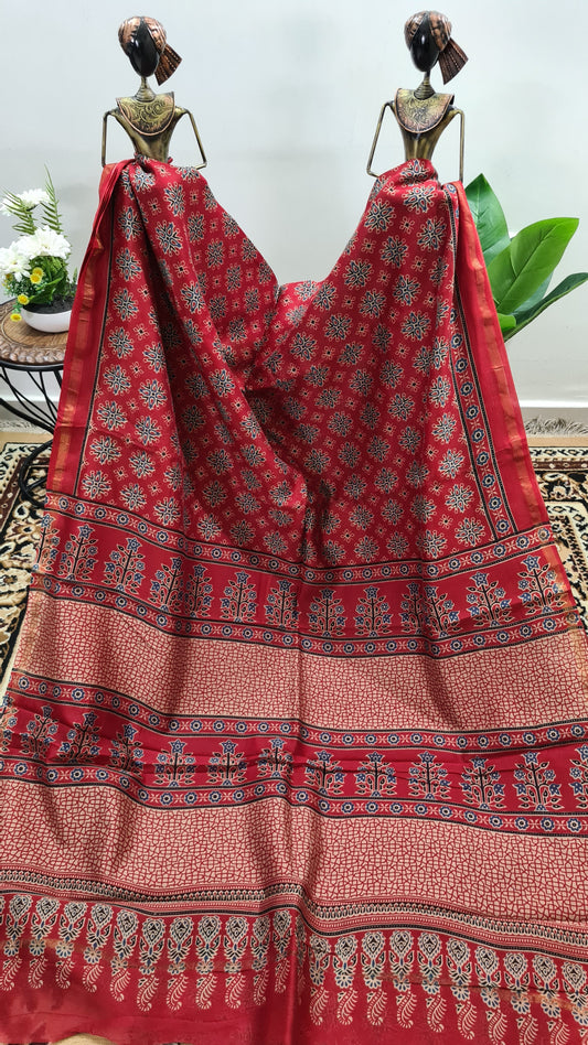 Red Ajrakh Chanderi Silk Cotton