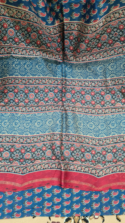 Prussian Blue and Red Ajrakh Chanderi Silk Cotton