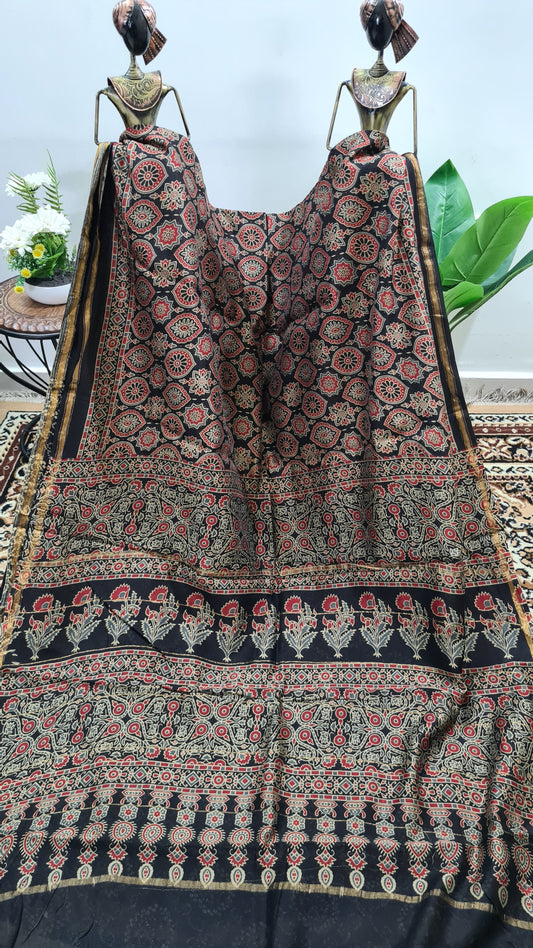 Black Ajrakh Chanderi Silk Cotton
