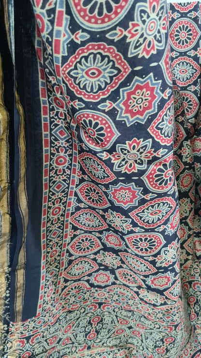 Black Ajrakh Chanderi Silk Cotton