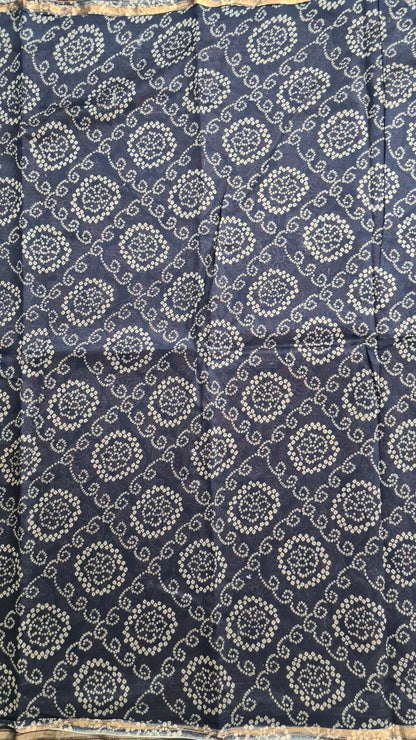 Black Ajrakh Chanderi Silk Cotton