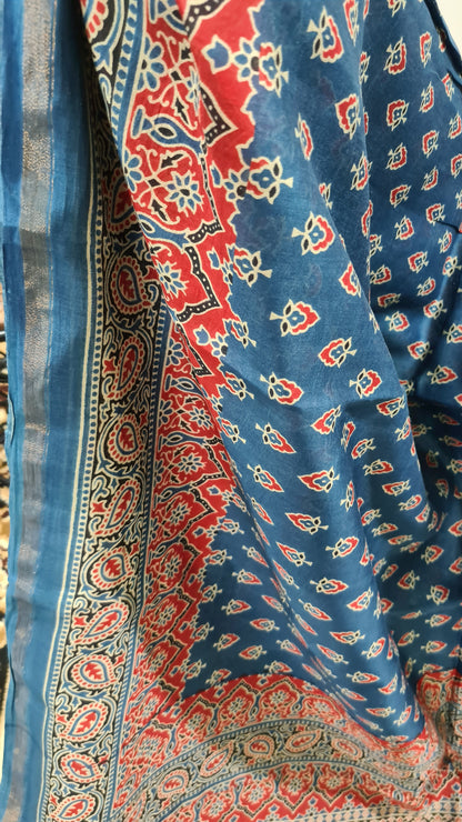 Prussian Blue Ajrakh Chanderi Silk Cotton