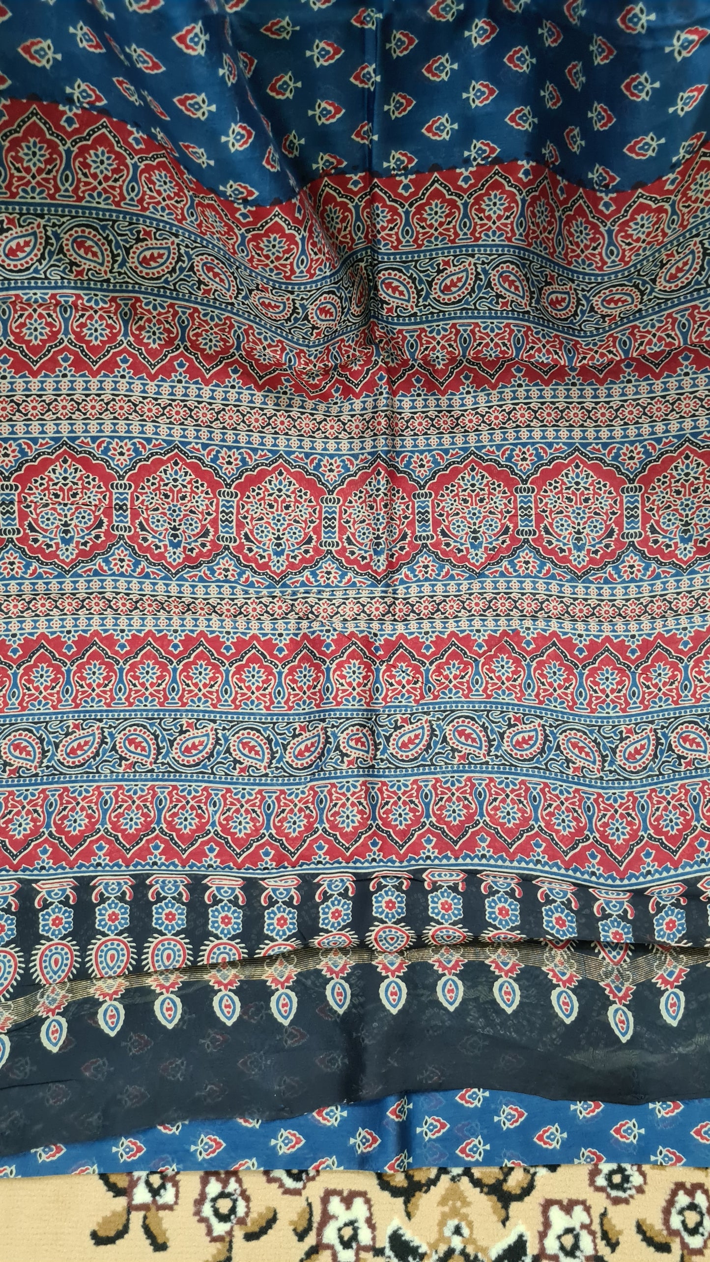 Prussian Blue Ajrakh Chanderi Silk Cotton