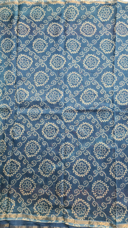 Prussian Blue Ajrakh Chanderi Silk Cotton