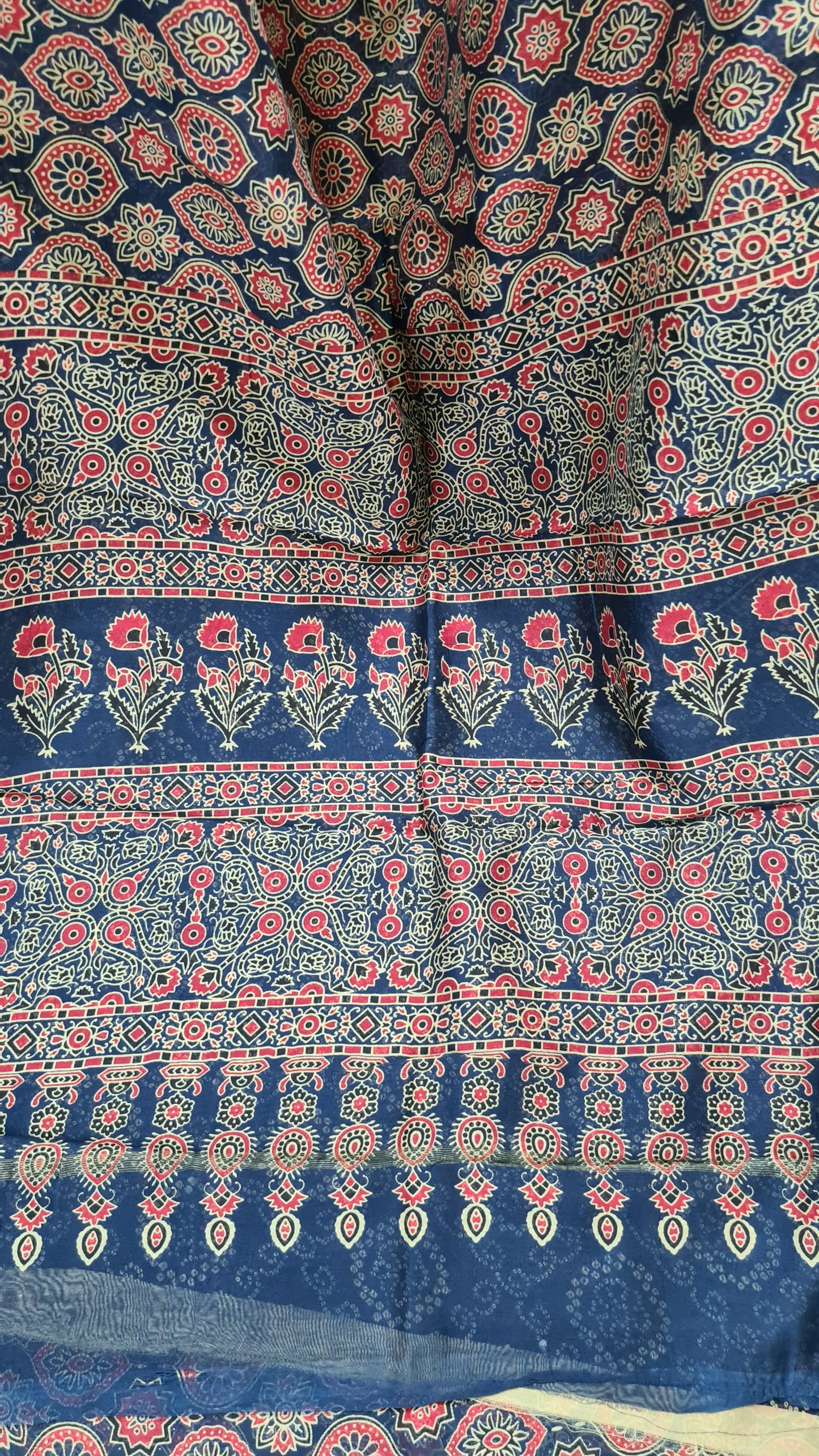 Navy Blue Ajrakh Chanderi Silk Cotton