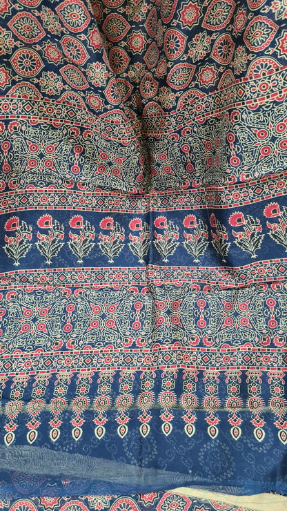 Navy Blue Ajrakh Chanderi Silk Cotton