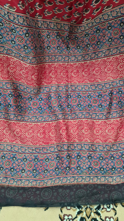 Deep Red Ajrakh Chanderi Silk Cotton