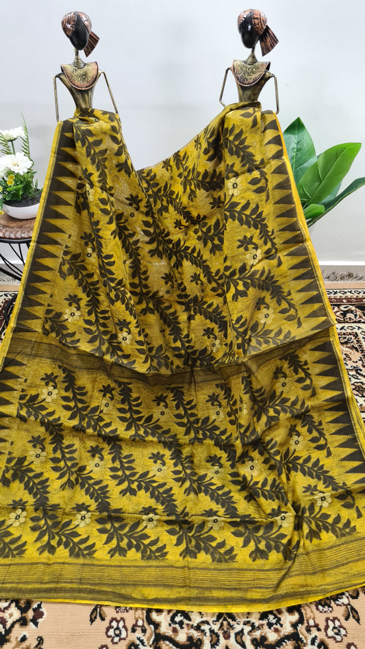 Yellow and Black Soft Dhakai Jamdani Cotton