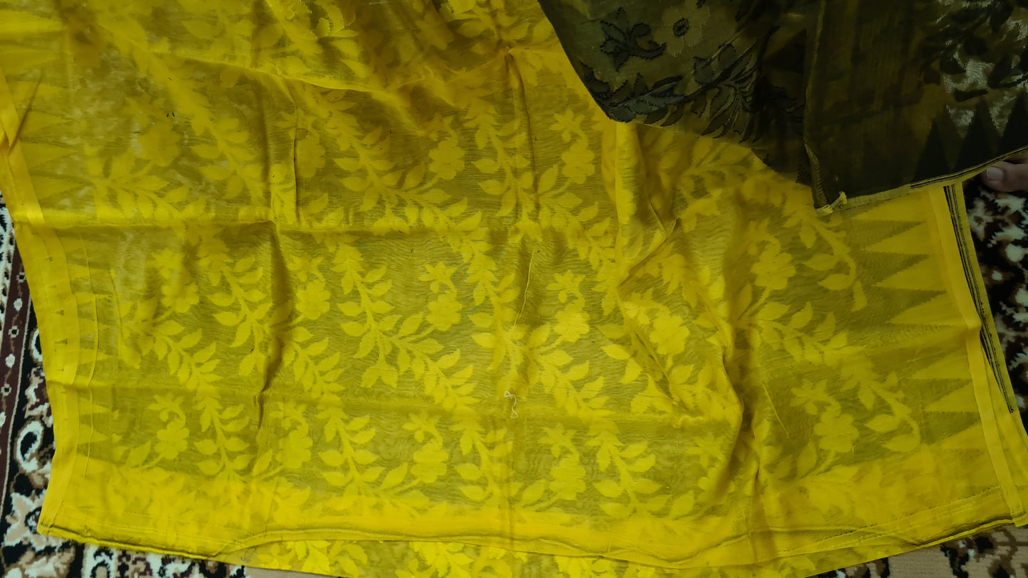 Yellow and Black Soft Dhakai Jamdani Cotton