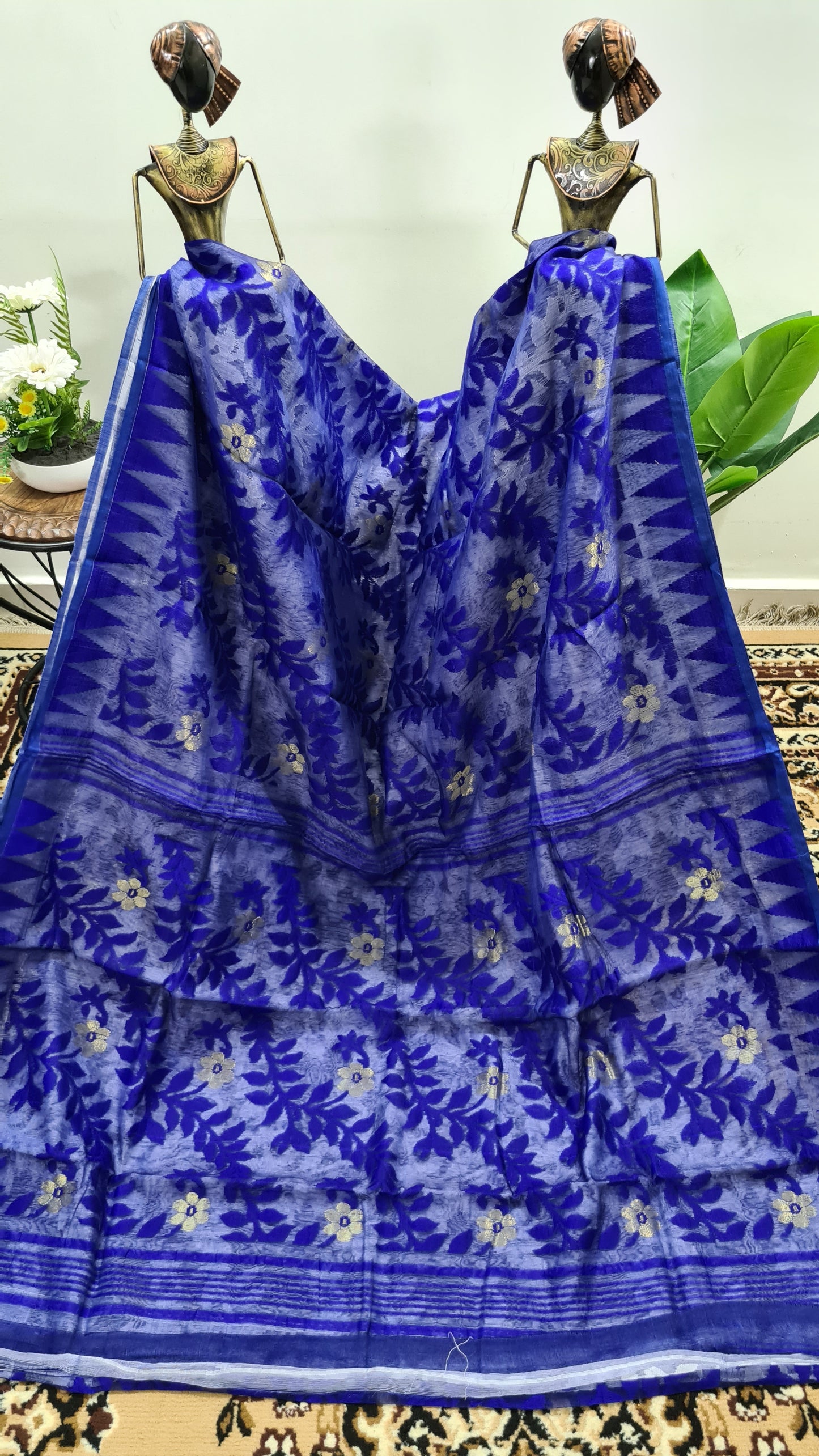 Royal Blue and White Soft Dhakai Jamdani Cotton